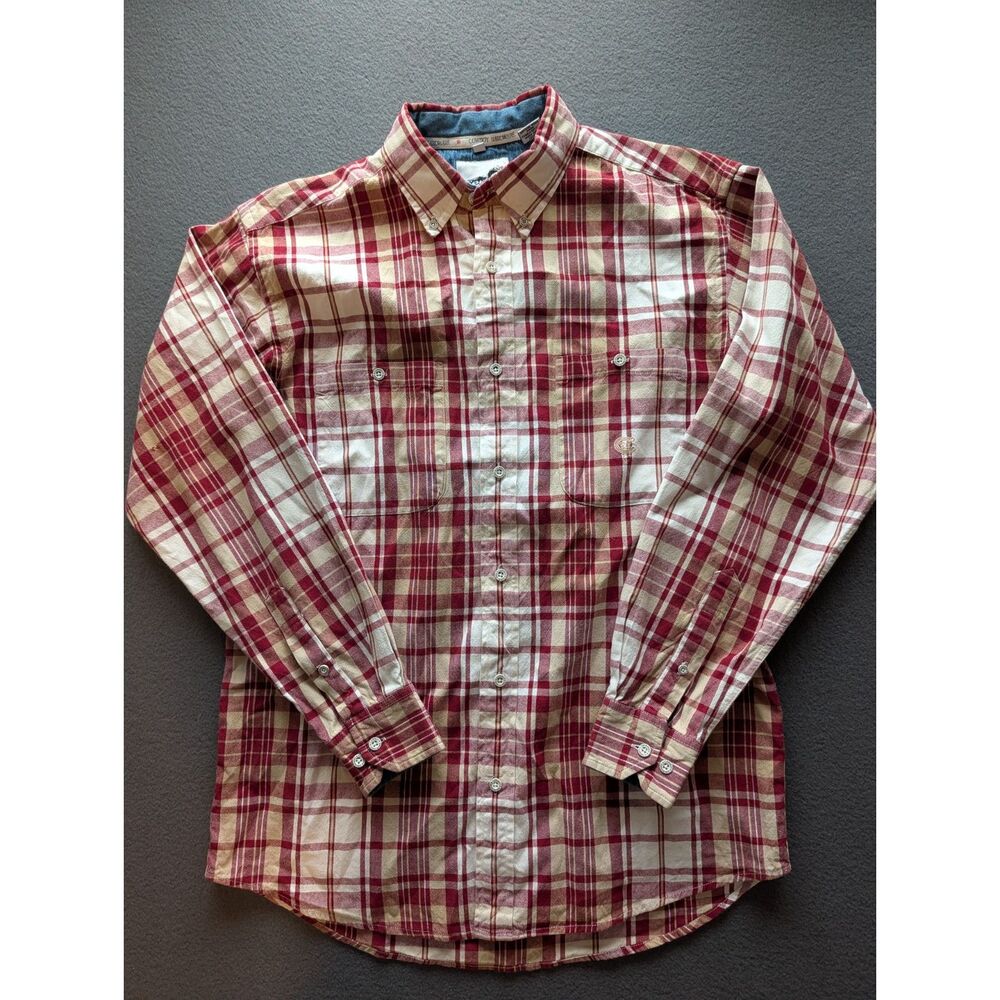 Cowboy Hardware Mens M Red Plaid Western Long Sleeve Shirt 100% Cotton Rodeo